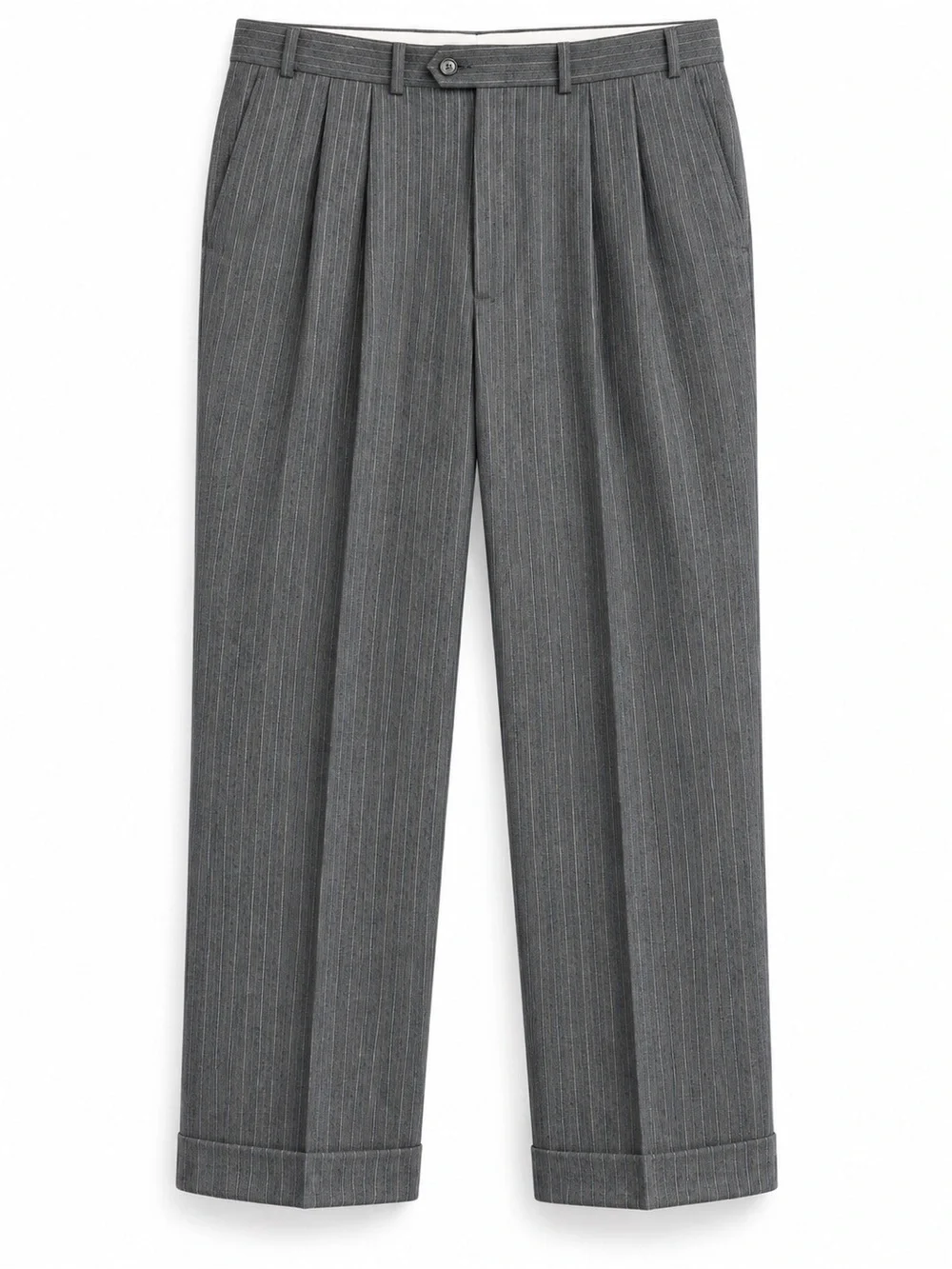 Ralph Lauren Mens 2 Pc Gray Pinstripe Wool Suit 42R 38W Pleated Cuffed Trousers